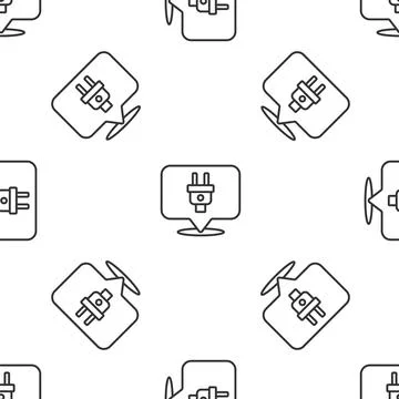Grey line Electric plug icon isolated seamless pattern on white background... 스톡 일러스트
