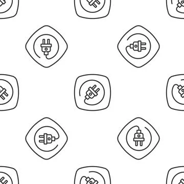 Grey line Electric plug icon isolated seamless pattern on white background... Illustrazione stock
