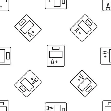 Grey line Exam sheet with A plus grade icon isolated seamless pattern on white 스톡 일러스트