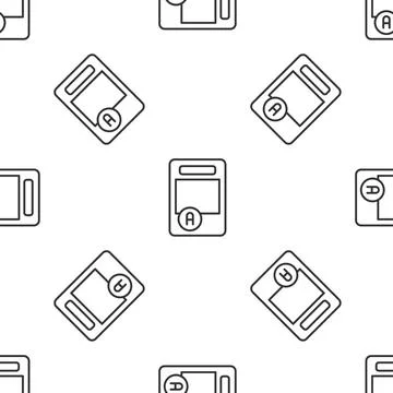Grey line Exam sheet with A plus grade icon isolated seamless pattern on wh.. Stock Illustration