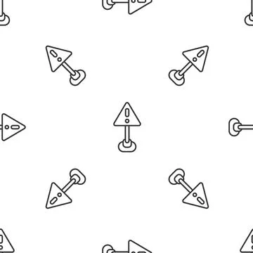 Grey line Exclamation mark in triangle icon isolated seamless pattern on white Illustrazione stock