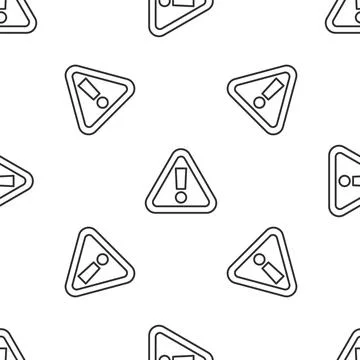 Grey line Exclamation mark in triangle icon isolated seamless pattern on white Illustrazione stock