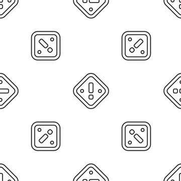 Grey line Exclamation mark in triangle icon isolated seamless pattern on white Illustrazione stock