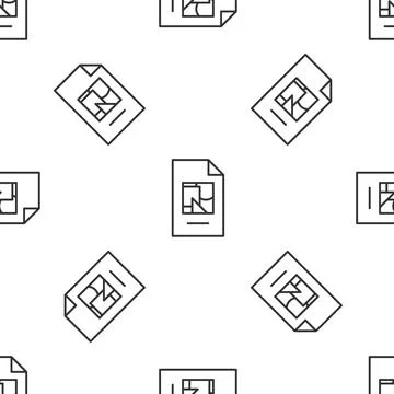 Grey line File document with illustration icon isolated seamless pattern on w イラスト素材