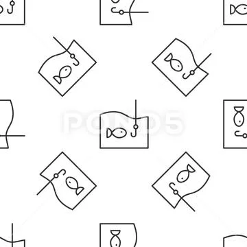 Grey line Fishing hook under water with fish icon isolated seamless pattern  on: Graphic #163673885