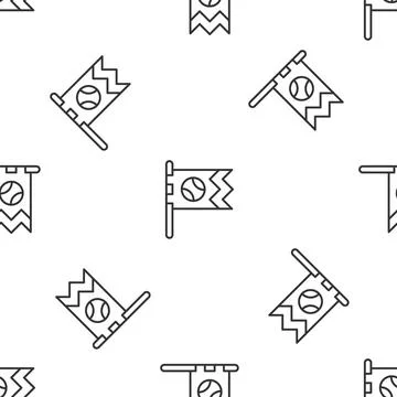 Grey line Flag with baseball ball icon isolated seamless pattern on white b.. Stock Illustration