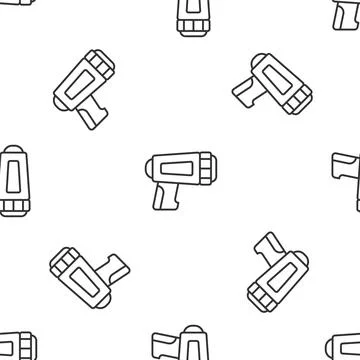 Grey line Flashlight for diver icon isolated seamless pattern on white Stock Illustration