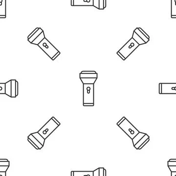 Grey line Flashlight icon isolated seamless pattern on white background. Vector Stock Illustration