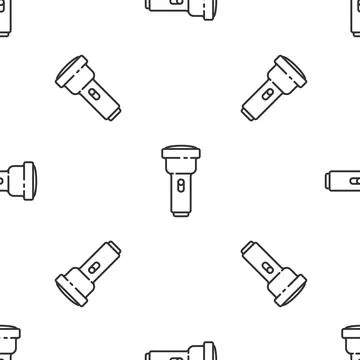 Grey line Flashlight icon isolated seamless pattern on white background. Vector 库存插图