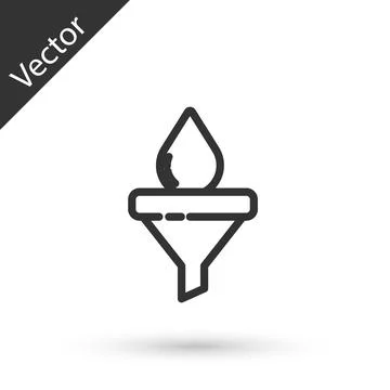 Grey line Funnel or filter and motor oil drop icon isolated on white backgrou Ilustração Stock