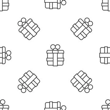 Grey line Gift box icon isolated seamless pattern on white background. Vector 스톡 일러스트