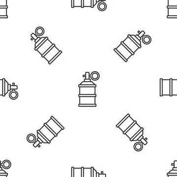 Grey line Hand smoke grenade icon isolated seamless pattern on white background Stock Illustration