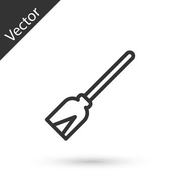 Grey line Handle broom icon isolated on white background. Cleaning service Illustration