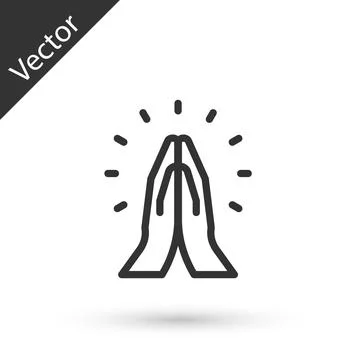 Grey line Hands in praying position icon isolated on white background. Prayer to Stock Illustration