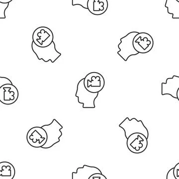 Grey line Head with camera icon isolated seamless pattern on white background Illustrazione stock