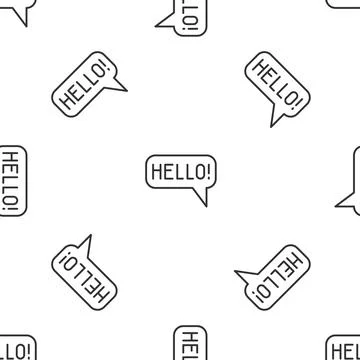 Grey line Hello in different languages icon isolated seamless pattern on whit Stock Illustration