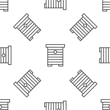 Grey line Hive for bees icon isolated seamless pattern on white background Stock Illustration