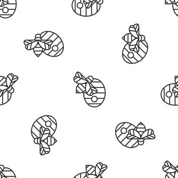 Grey line Hive for bees icon isolated seamless pattern on white background Stock Illustration