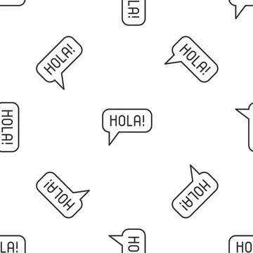 Grey line Hola in different languages icon isolated seamless pattern on whi.. Stock Illustration