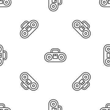 Grey line Home stereo with two speakers icon isolated seamless pattern on w.. Illustrazione stock