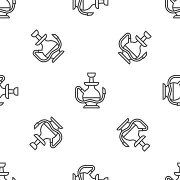 Grey line Hookah icon isolated seamless pattern on white background. Vector Stock Illustration
