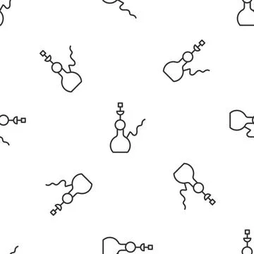 Grey line Hookah icon isolated seamless pattern on white background.  Vector Stock Illustration