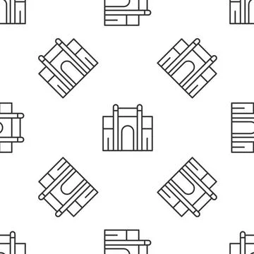 Grey line India Gate in New Delhi, India icon isolated seamless pattern on white Stock Illustration