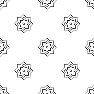 Grey line Islamic octagonal star ornament icon isolated seamless pattern on Stock Illustration