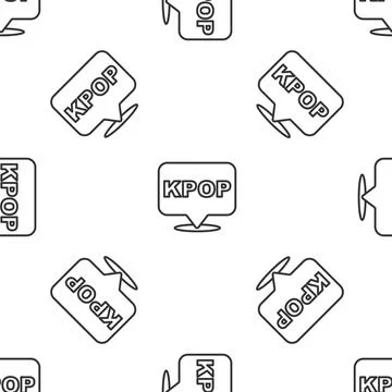 Grey line K-pop icon isolated seamless pattern on white background. Korean Stock Illustration