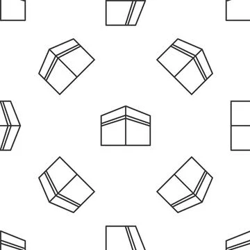 Grey line Kaaba mosque icon isolated seamless pattern on white background. Kaaba Illustrazione stock