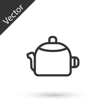 Grey line Kettle with handle icon isolated on white background. Teapot icon.  Illustration