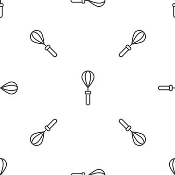 Grey line Kitchen whisk icon isolated seamless pattern on white background... 스톡 일러스트
