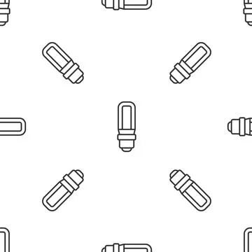 Grey line LED light bulb icon isolated seamless pattern on white background 스톡 일러스트