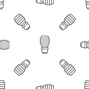 Grey line LED light bulb icon isolated seamless pattern on white background Stock Illustration