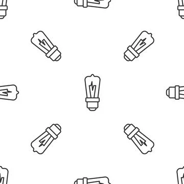 Grey line Light bulb with concept of idea icon isolated seamless pattern on Illustrazione stock