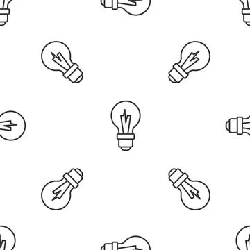 Grey line Light bulb with concept of idea icon isolated seamless pattern on Illustrazione stock