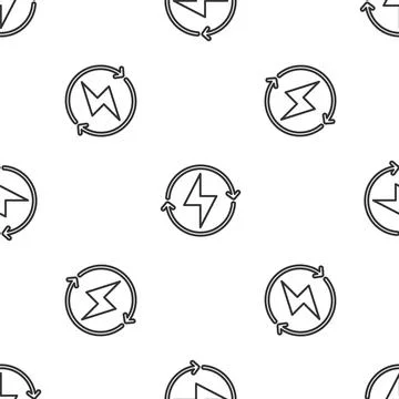 Grey line Lightning bolt icon isolated seamless pattern on white background Stock Illustration