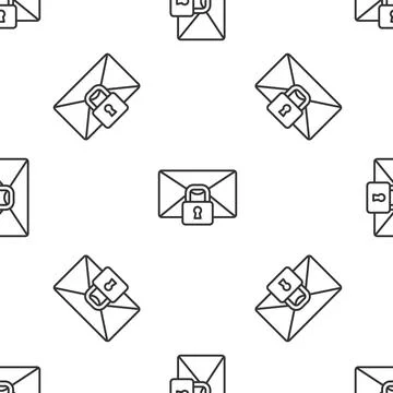 Grey line Mail message lock password icon isolated seamless pattern on white Illustrazione stock