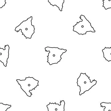 Grey line Map of Spain icon isolated seamless pattern on white background.  V 스톡 일러스트
