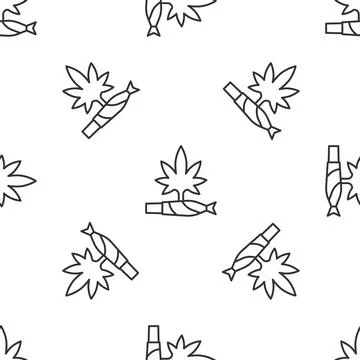 Grey line Marijuana joint, spliff icon isolated seamless pattern on white b.. Stock Illustration