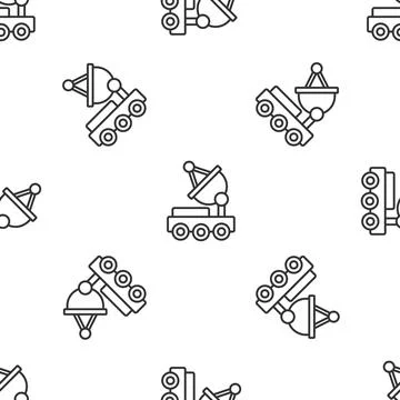 Grey line Mars rover icon isolated seamless pattern on white background. Space Stock Illustration