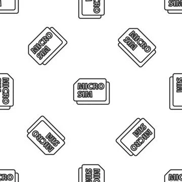 Grey line Micro Sim Card icon isolated seamless pattern on white background.  Stock Illustration