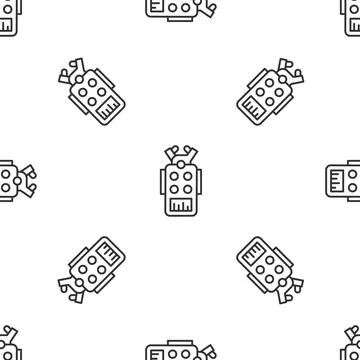 Grey line Microphone icon isolated seamless pattern on white background. On a Stock Illustration