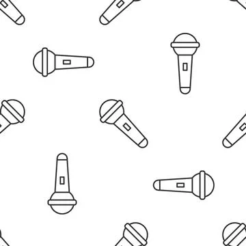 Grey line Microphone icon isolated seamless pattern on white background. On a Illustrazione stock