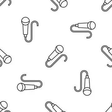 Grey line Microphone icon isolated seamless pattern on white background. On.. Stock Illustration
