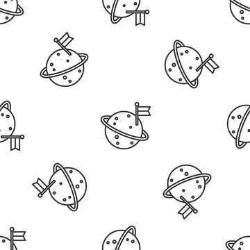 Grey line Moon with flag icon isolated seamless pattern on white background 스톡 일러스트