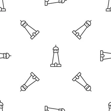 Grey line Mosque tower or minaret icon isolated seamless pattern on white Illustrazione stock