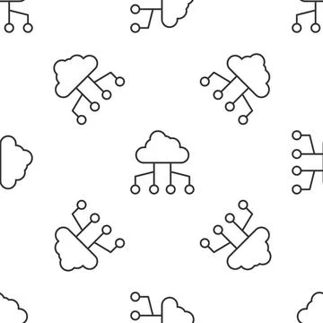 Grey line Network cloud connection icon isolated seamless pattern on white Illustrazione stock