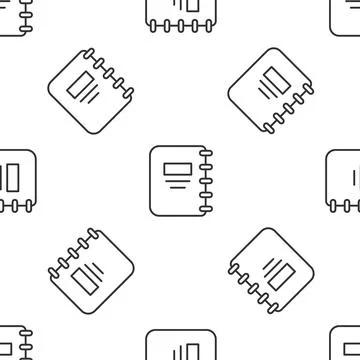 Grey line Notebook icon isolated seamless pattern on white background. Spiral Stock Illustration
