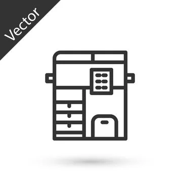 Grey line Office multifunction printer copy machine icon isolated on white Stock Illustration